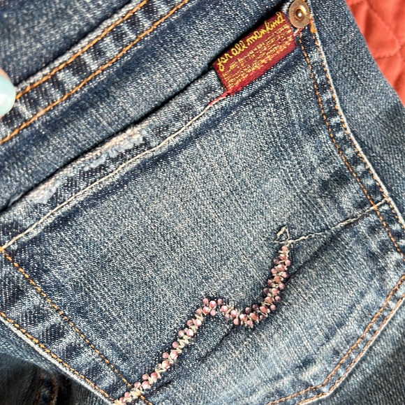 7 For All Mankind Upcycled Cutoff Denim Shorts Medium Wash Embellished Sz 28 - Picture 12 of 12